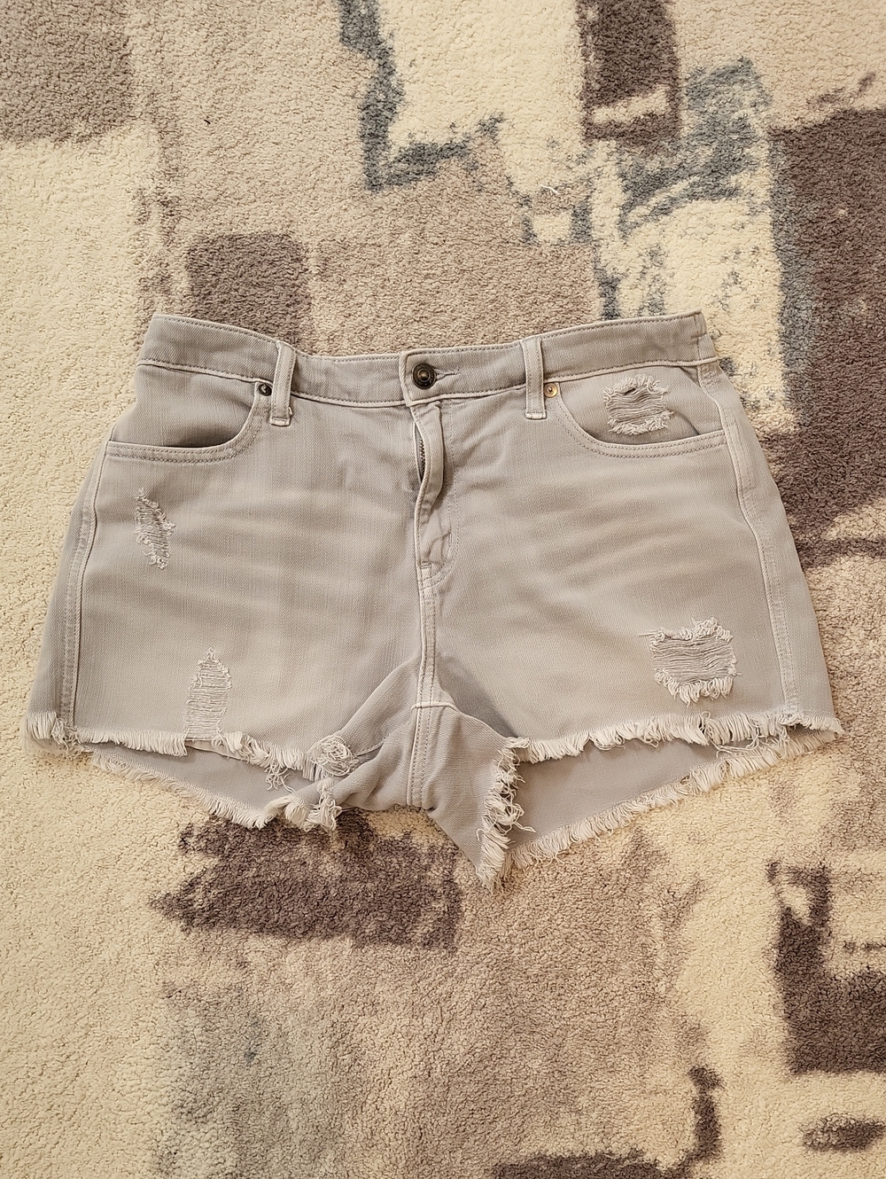 Aerie Gray Frayed Hem Distressed Shorts